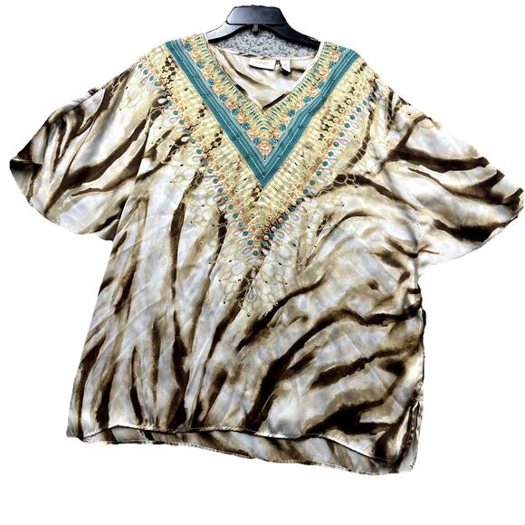 Chico's Tops - Chico's Shirt Womens Size 2 Large Rhinestone Embellished Vintage Blouse Tropic